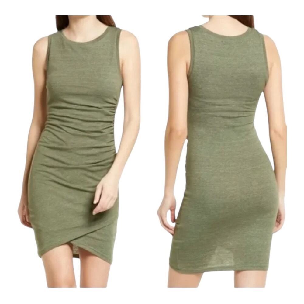 LEITH womens large Ruched Olive Green Midi Dress​​